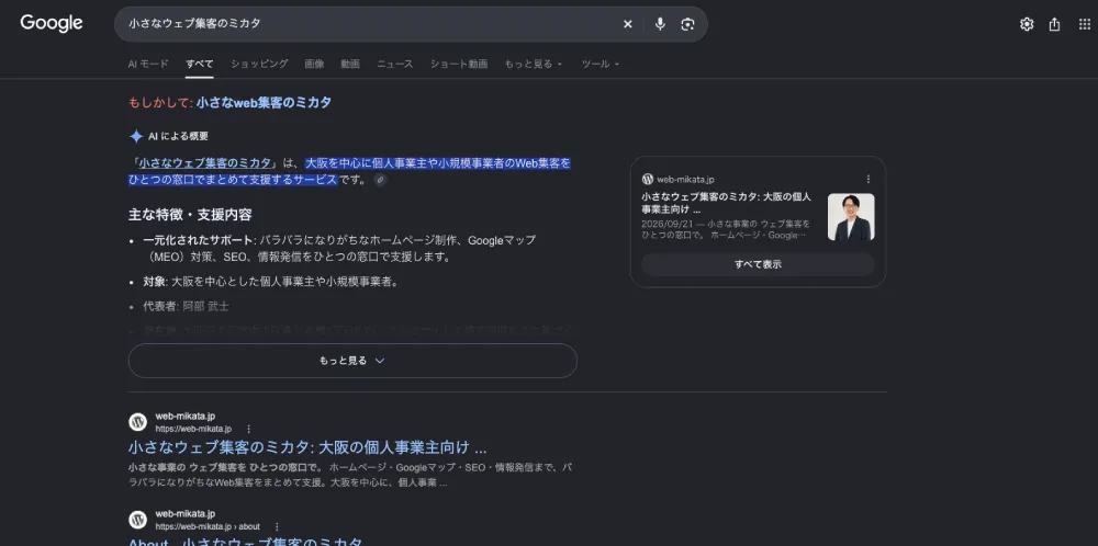 小さなウェブ集客のミカタの検索画面